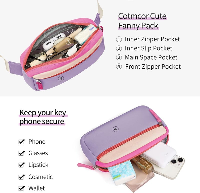 cotmcor Store Valentines Day Gifts for Kids: Fanny Pack Birthday Gift for 5 6 7 8 9 10 11 12 Year Old Teen Girls, Preppy Cute Trendy Stuff Colorblock Crossbody Bag Adjustable Belt Bags for Travel Outdoor - Image 5